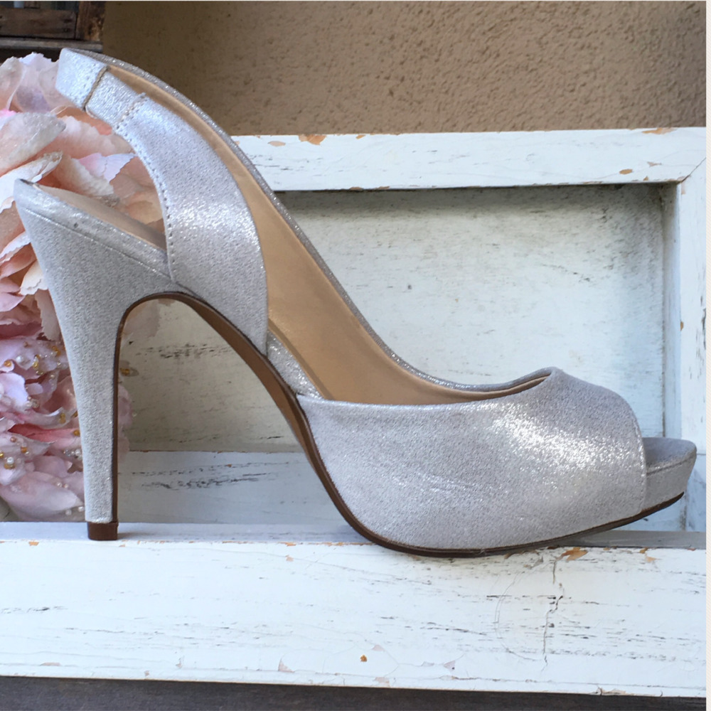 NWT Metallic Open Toe Platform Sling Backs